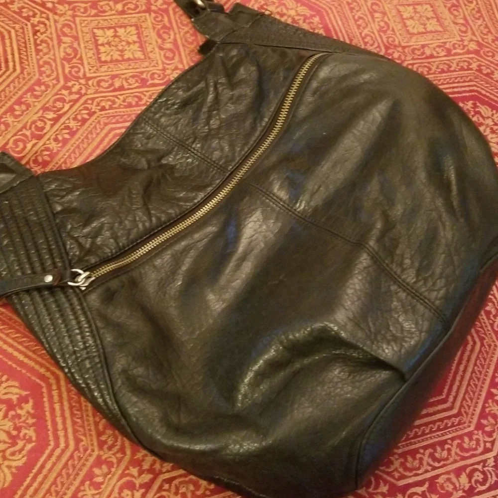 Andrew Marc genuine leather hobo bag, black